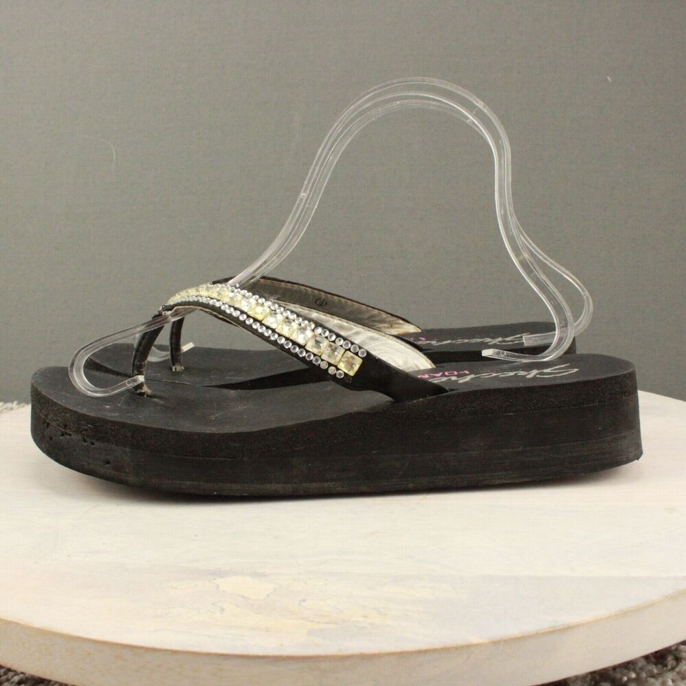 Skechers Foam Rhinestone Flip Flops Womens 8 Black Casual Sandals - Picture 6 of 11